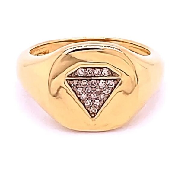 Rare Gem Girl Rare Gem Girl Sterling Silver and Plated Signet Ring DIAMOND/18KYG - Picture 1 of 4